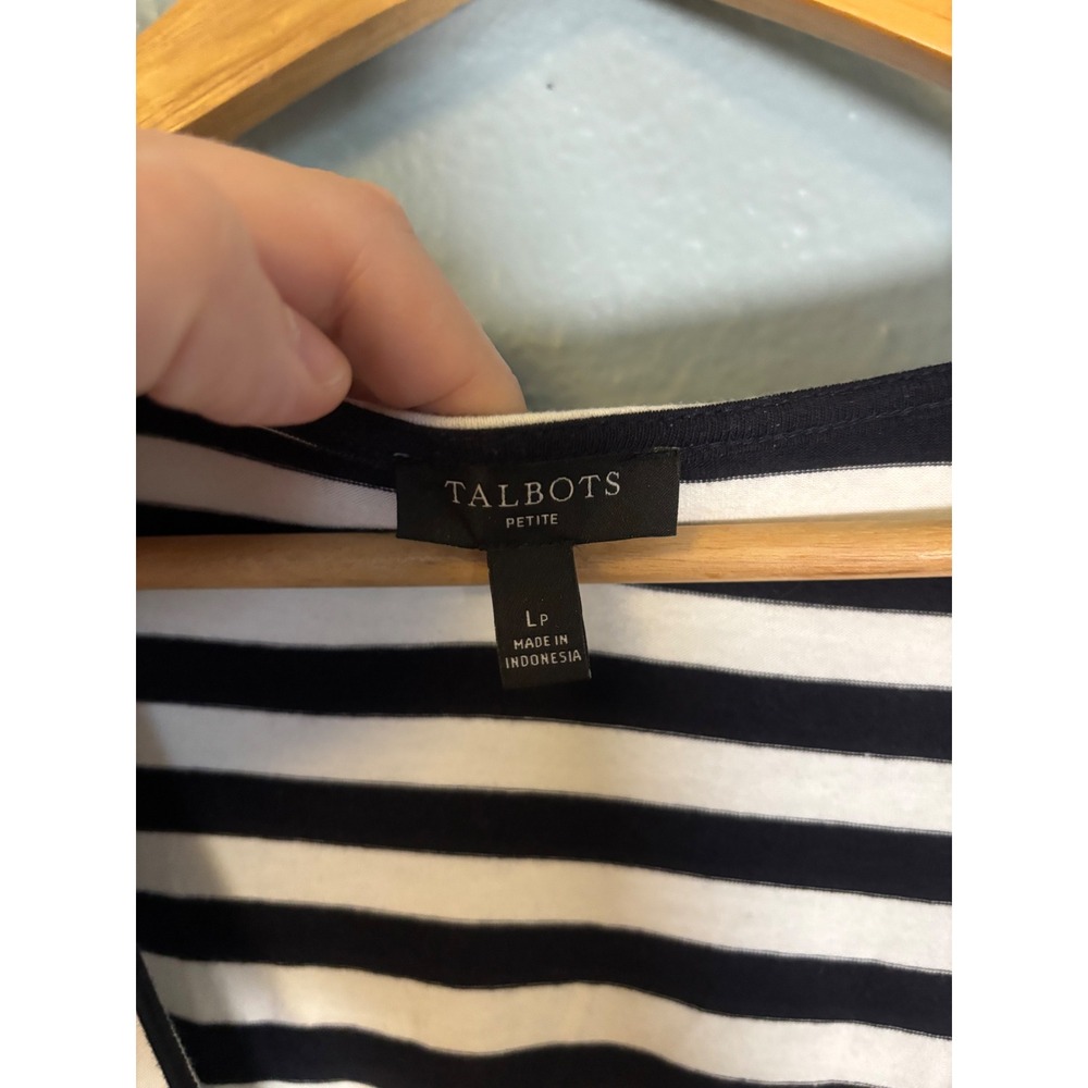 Talbots Striped Maxi Dress Navy White Wrap V-Neck Large Petite Cotton - Picture 3 of 9